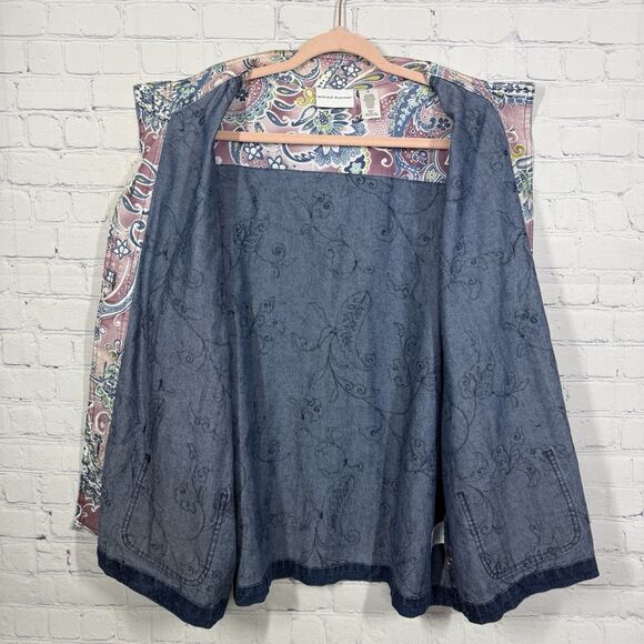 VTG Y2K 90's Chore Jacket Women Size 16 Blue Chambray Cotton Embroidered Floral - Picture 13 of 14